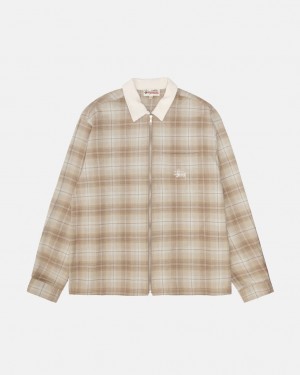 Camisas Stussy Frank Plaid Zip Shirt Masculino Marrom Portugal | WHF-9905