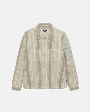 Camisas Stussy Listrado Sherpa Shirt Masculino Bege Portugal | ZCF-8380