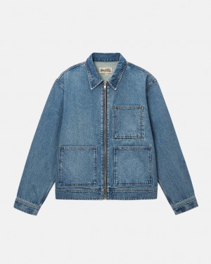 Denim Stussy Zip Trabalho Jacket Denim Feminino Azuis Portugal | KSM-8824