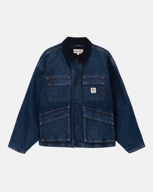 Jaquetas Stussy Shop Jacket Washed Denim Feminino Azuis Portugal | LZD-0229