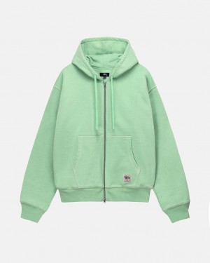 Hoodie Stussy Double Face Label Zip Hoodie Feminino Verdes Portugal | PKC-9199