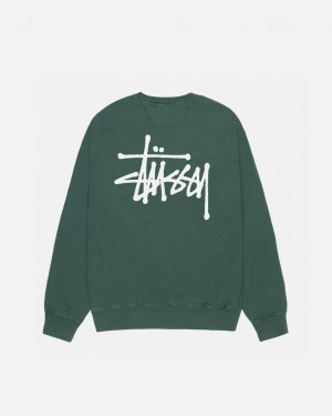 Sweatshirts Stussy Basic Stussy Crew Pigment Dyed Masculino Verdes Portugal | KED-9850