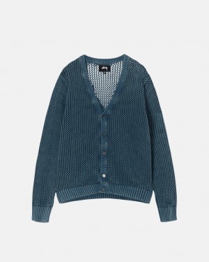 Suéteres Stussy Loose Gauge Cardigan Masculino Azuis Portugal | TAU-6520