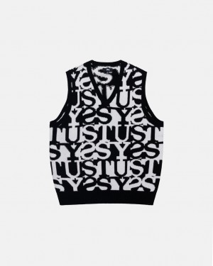 Suéteres Stussy Stacked Moletom Vest Feminino Branco Pretas Portugal | TLY-1083