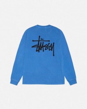 T Shirts Stussy Basic Stussy LS Tee Pigment Dyed Masculino Azuis Portugal | BLR-8033