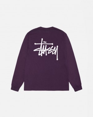 T Shirts Stussy Basic Stussy LS Tee Pigment Dyed Masculino Roxo Portugal | RDQ-8853