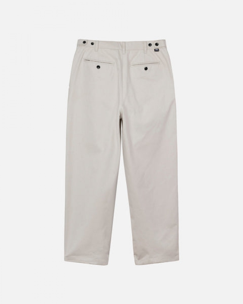 Calças Stussy Twill Volume Plissado Trouser Masculino Bege Portugal | RVA-8703