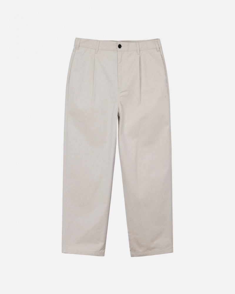 Calças Stussy Twill Volume Plissado Trouser Masculino Bege Portugal | RVA-8703