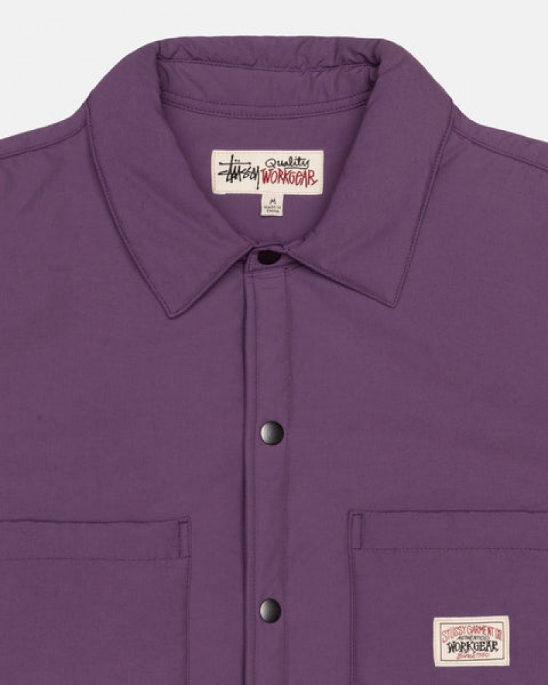 Camisa Jaquetas Stussy Acolchoado Tech Over Shirt Masculino Roxo Portugal | XMC-5430