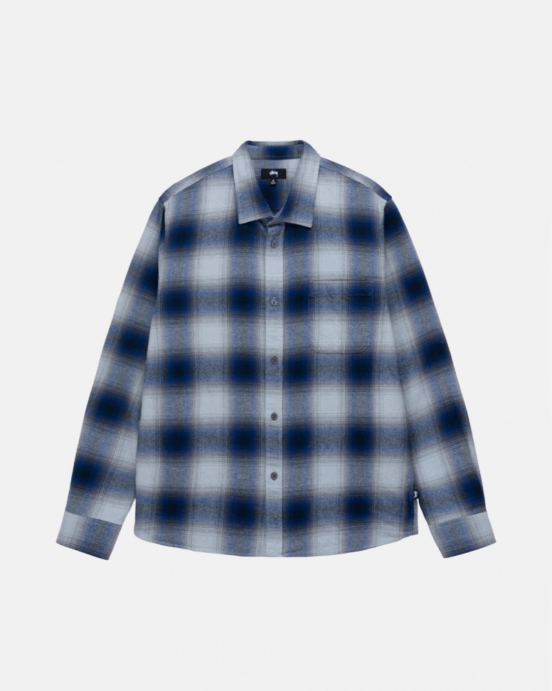 Camisa Jaquetas Stussy Bay Plaid Shirt Masculino Azul Marinho Portugal | MRY-0635