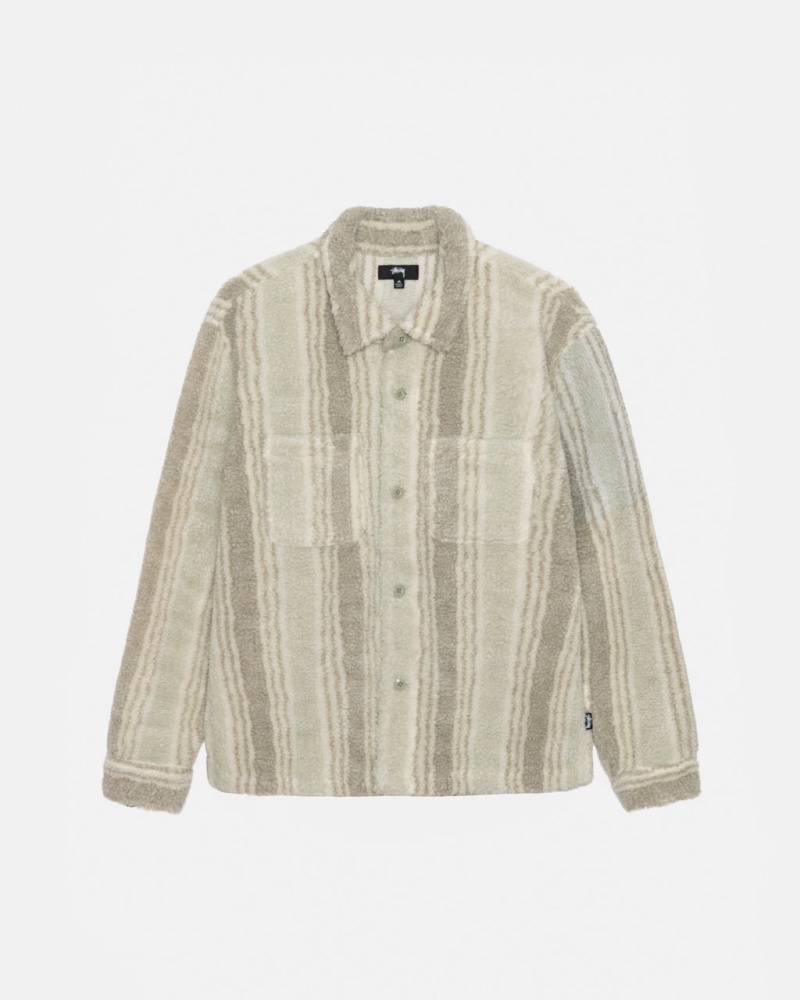 Camisa Jaquetas Stussy Listrado Sherpa Shirt Masculino Bege Portugal | JDM-8324