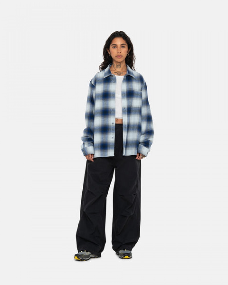 Camisas Stussy Bay Plaid Shirt Feminino Azul Marinho Portugal | NFI-6770