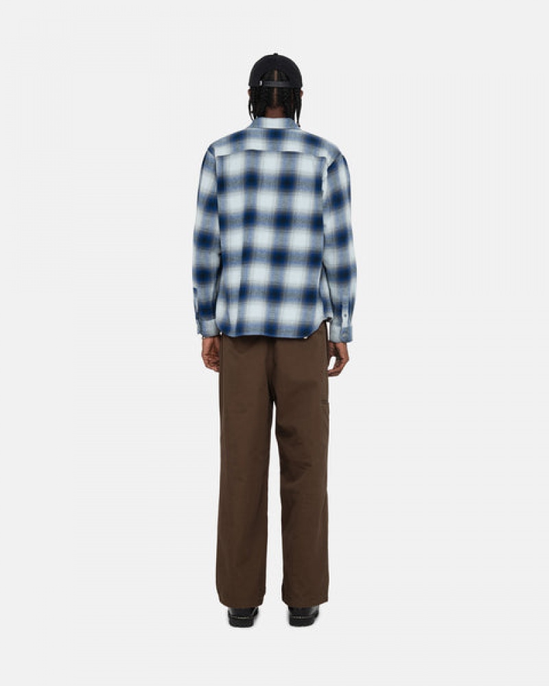 Camisas Stussy Bay Plaid Shirt Masculino Azul Marinho Portugal | HKG-5655