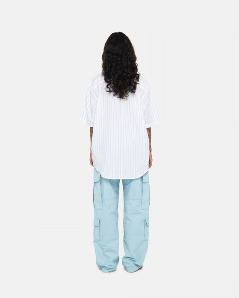 Camisas Stussy Boxy Listrado Shirt Feminino Branco Portugal | NXN-1775