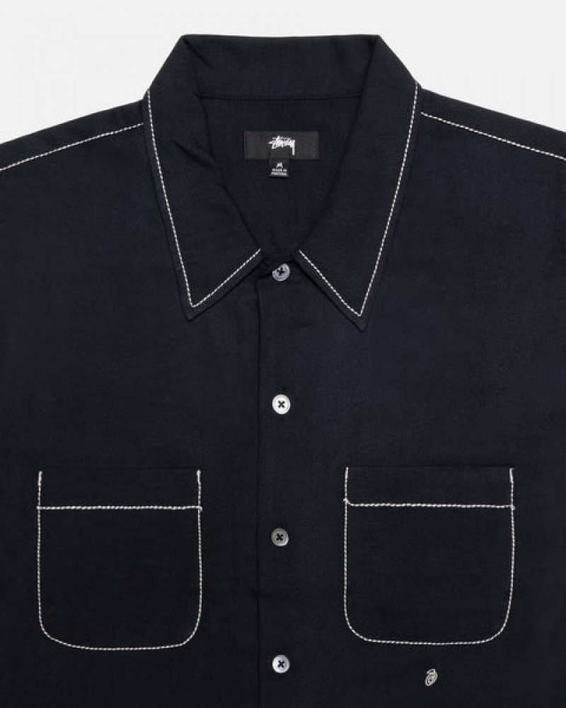 Camisas Stussy Contrast Pick Stitched Shirt Masculino Pretas Portugal | YHL-7247