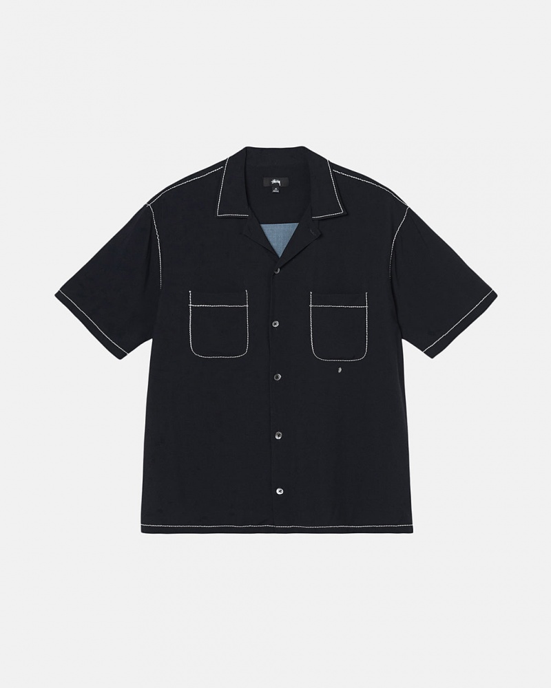 Camisas Stussy Contrast Pick Stitched Shirt Masculino Pretas Portugal | YHL-7247