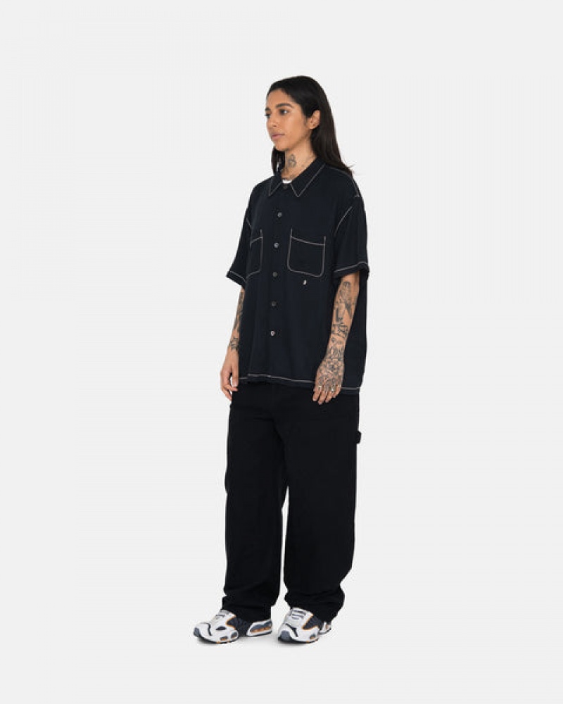 Camisas Stussy Contrast Pick Stitched Shirt Feminino Pretas Portugal | DPP-3655