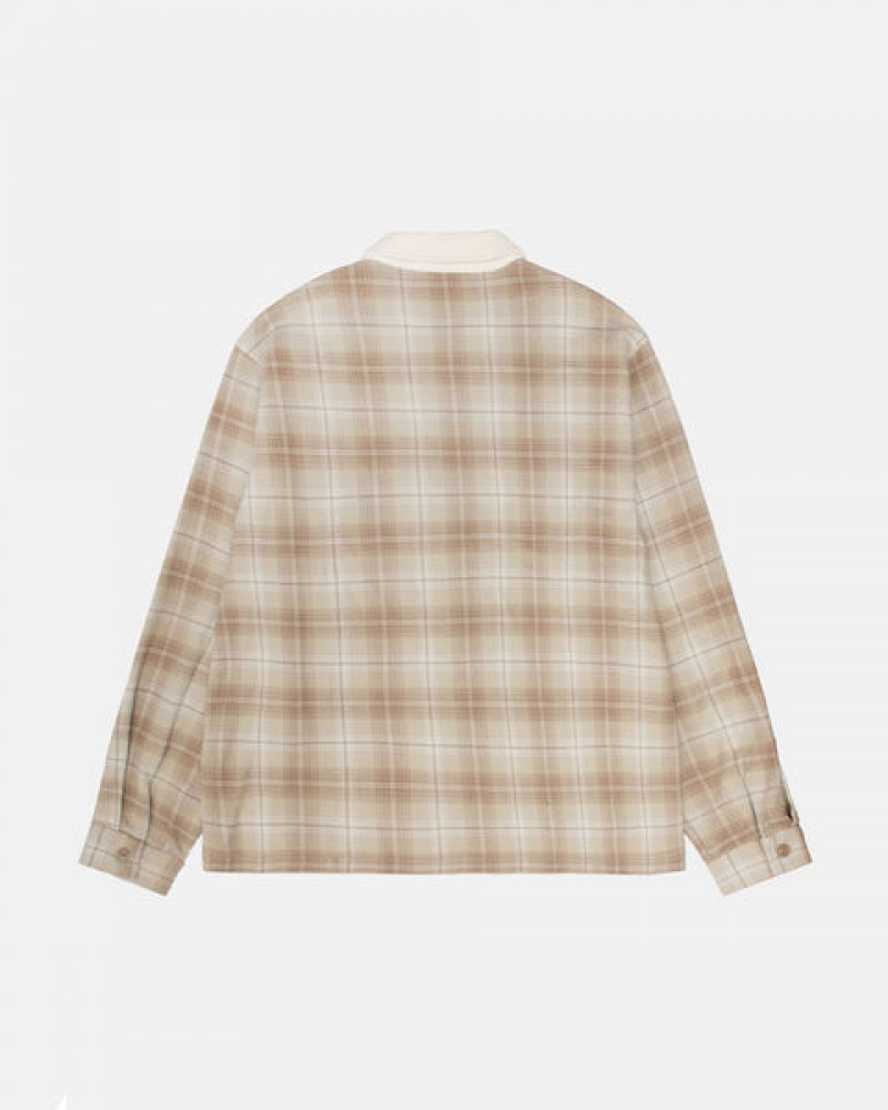 Camisas Stussy Frank Plaid Zip Shirt Feminino Marrom Portugal | CHF-0957