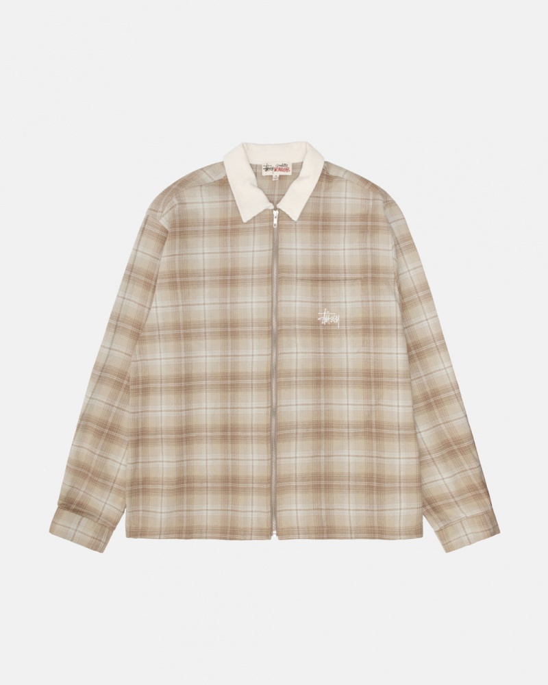 Camisas Stussy Frank Plaid Zip Shirt Feminino Marrom Portugal | CHF-0957