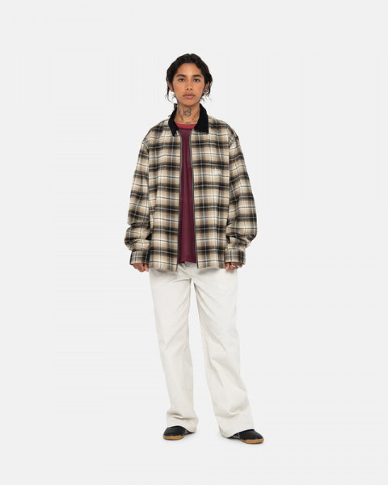 Camisas Stussy Frank Plaid Zip Shirt Feminino Cinzentas Escuro Portugal | SGW-7212