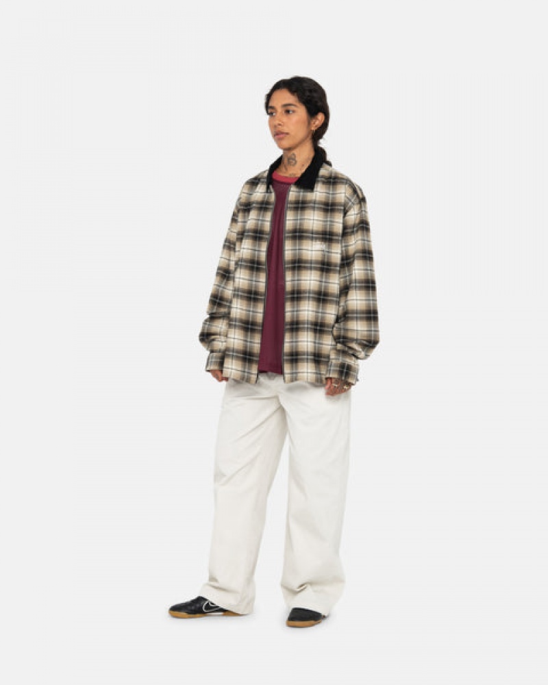 Camisas Stussy Frank Plaid Zip Shirt Masculino Cinzentas Escuro Portugal | SDQ-7237