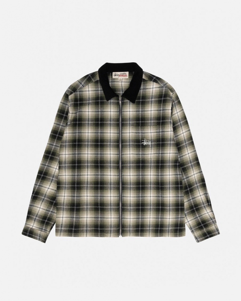 Camisas Stussy Frank Plaid Zip Shirt Masculino Cinzentas Escuro Portugal | SDQ-7237