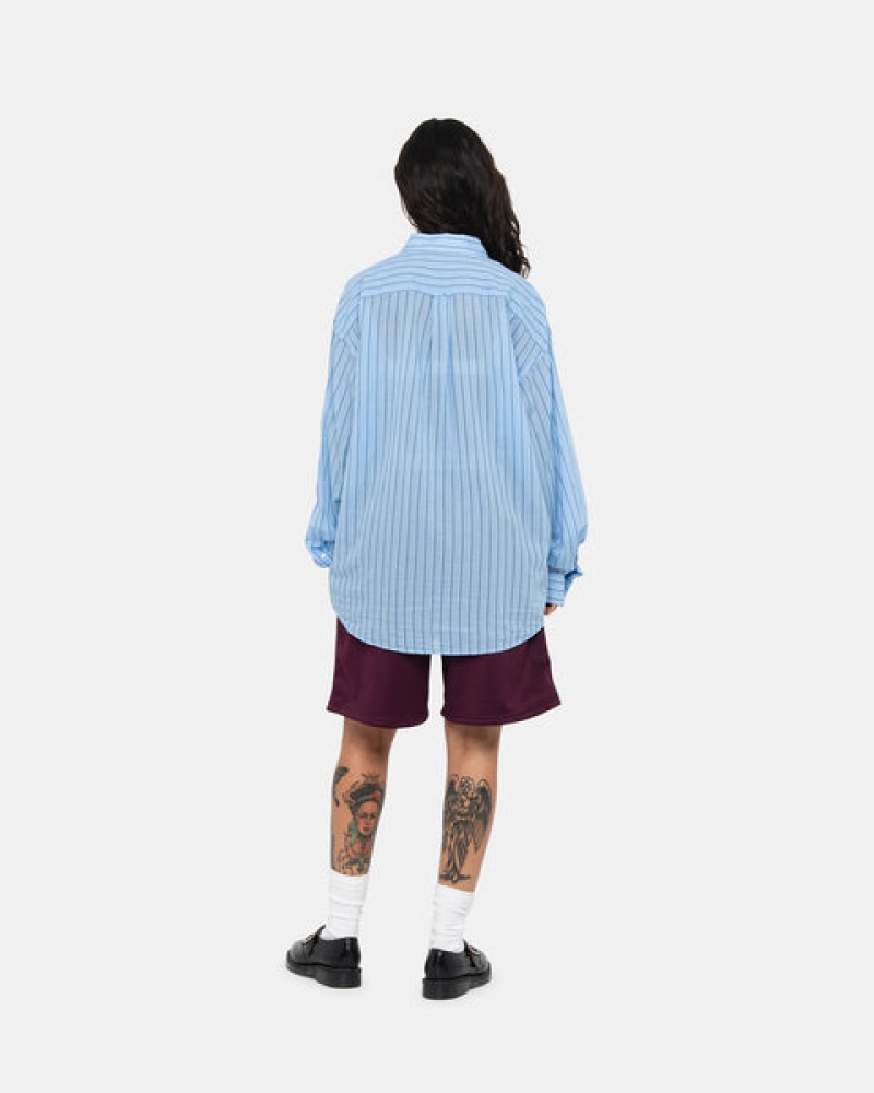 Camisas Stussy Light Weight Classicos Shirt Feminino Azuis Portugal | OWD-7948