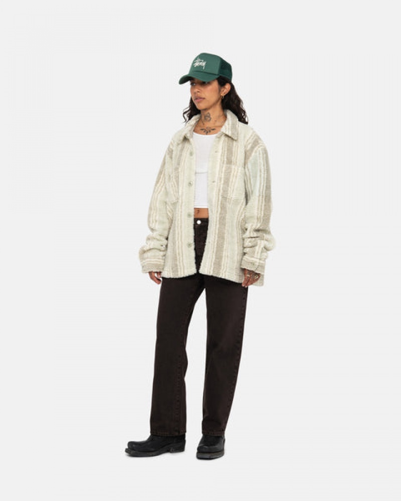 Camisas Stussy Listrado Sherpa Shirt Feminino Bege Portugal | QRN-0811