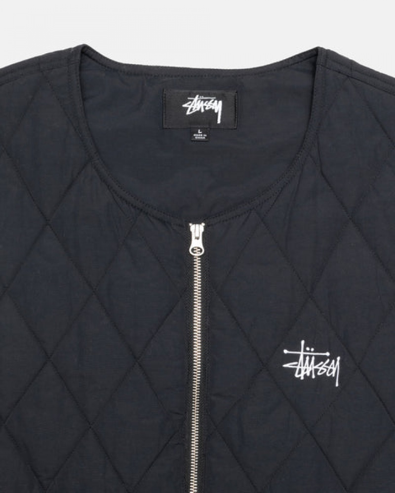 Colete Stussy Diamond Acolchoado Vest Masculino Pretas Portugal | JYZ-9881