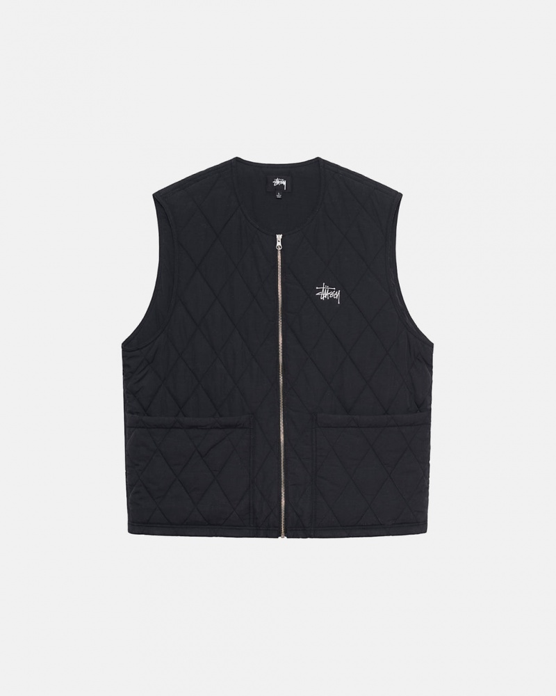 Colete Stussy Diamond Acolchoado Vest Masculino Pretas Portugal | JYZ-9881