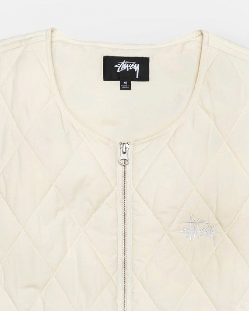 Colete Stussy Diamond Acolchoado Vest Masculino Creme Portugal | NMD-1048