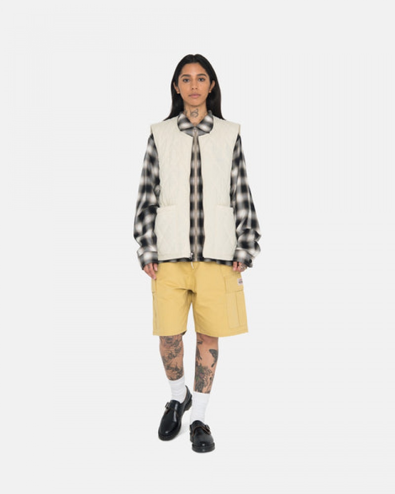 Colete Stussy Diamond Acolchoado Vest Masculino Creme Portugal | NMD-1048