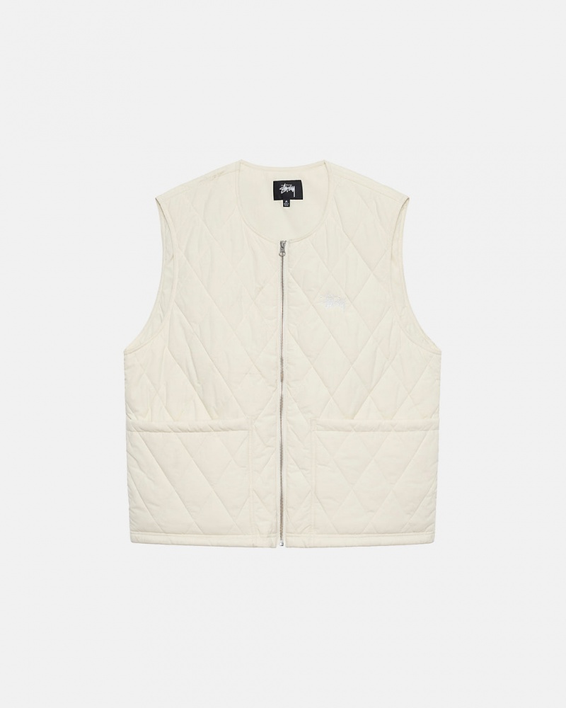 Colete Stussy Diamond Acolchoado Vest Masculino Creme Portugal | NMD-1048