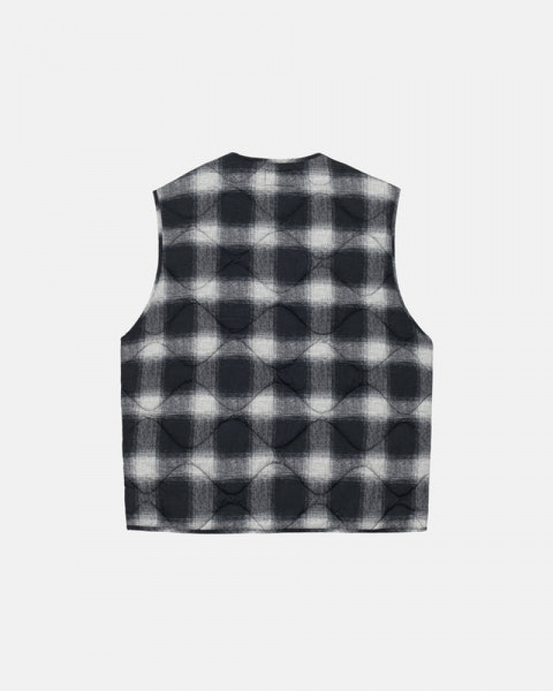 Colete Stussy Plaid Nylon Liner Vest Feminino Pretas Portugal | ETC-7900