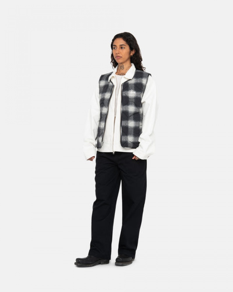 Colete Stussy Plaid Nylon Liner Vest Feminino Pretas Portugal | ETC-7900