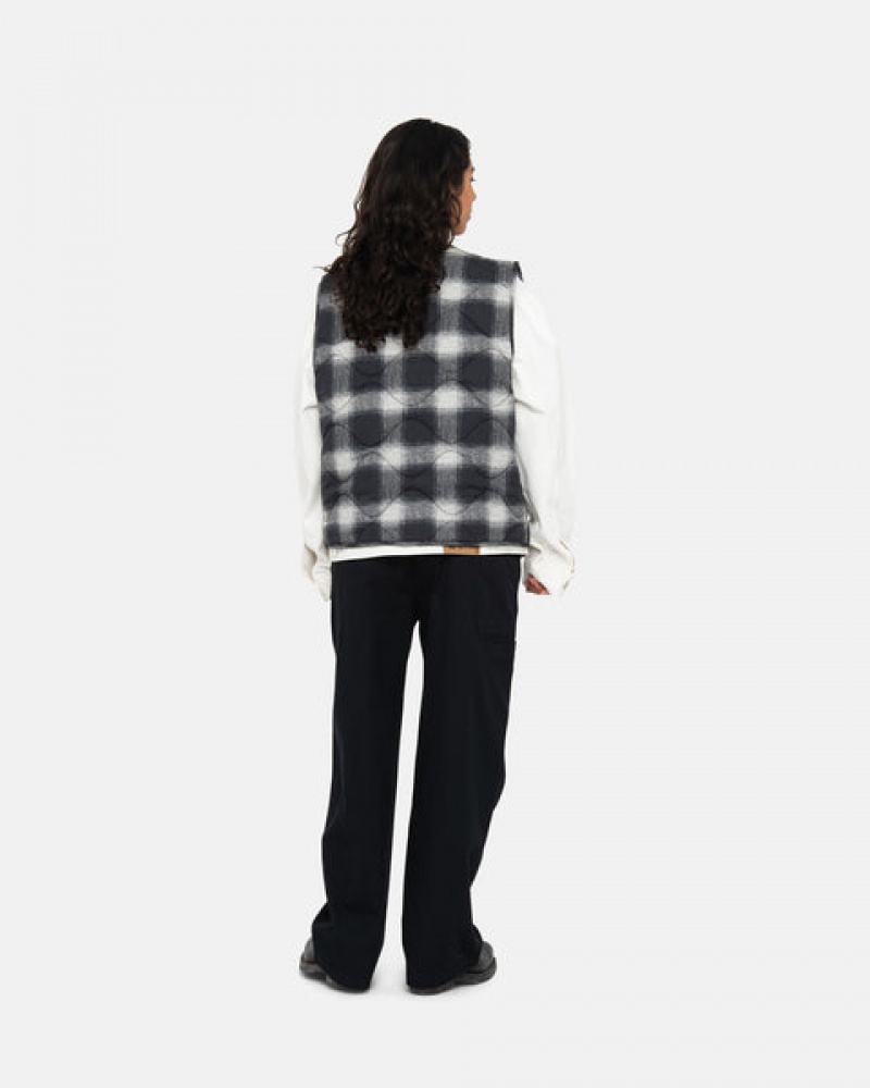 Colete Stussy Plaid Nylon Liner Vest Feminino Pretas Portugal | ETC-7900