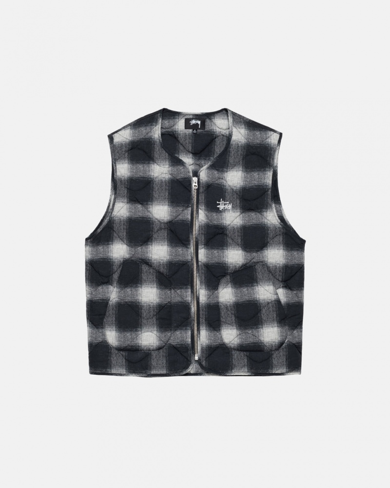 Colete Stussy Plaid Nylon Liner Vest Feminino Pretas Portugal | ETC-7900