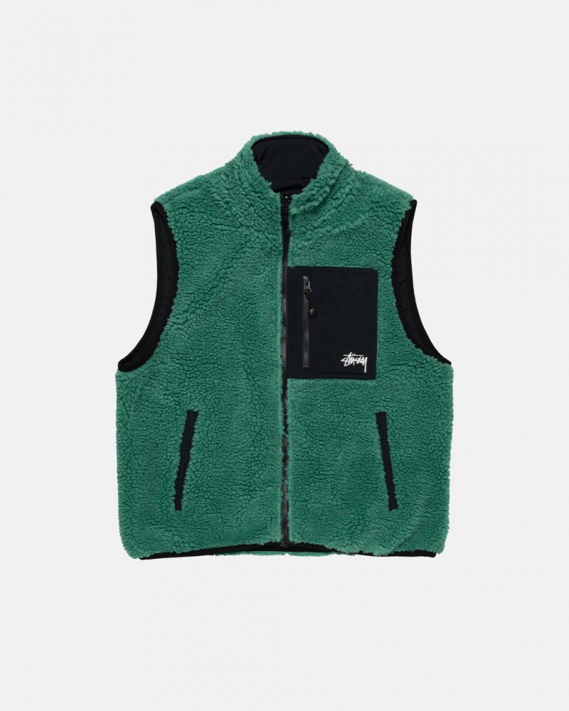 Colete Stussy Sherpa Reversible Vest Feminino Turquesa Portugal | KWI-9718