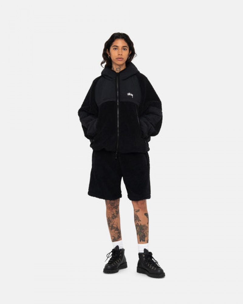 Jaquetas Stussy Sherpa Paneled Encapuzado Jacket Feminino Pretas Portugal | ZTT-1186