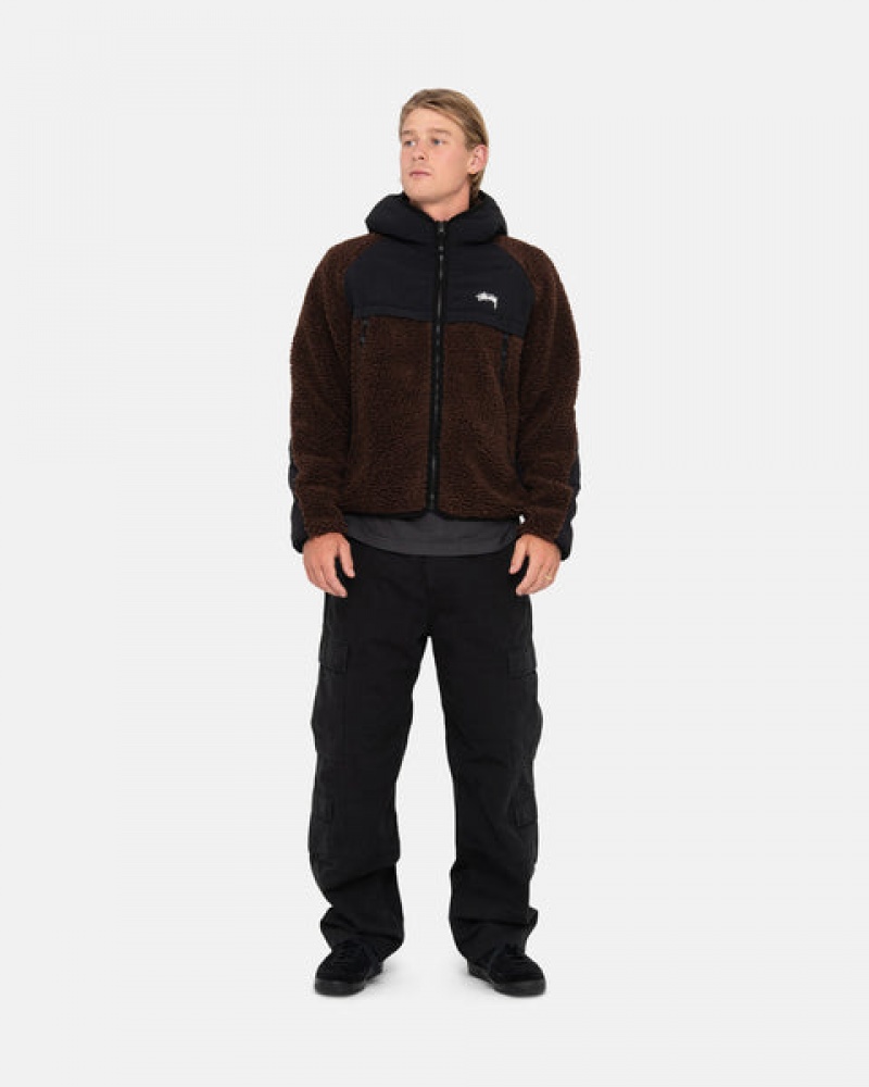 Jaquetas Stussy Sherpa Paneled Encapuzado Jacket Masculino Marrom Portugal | YAP-2863