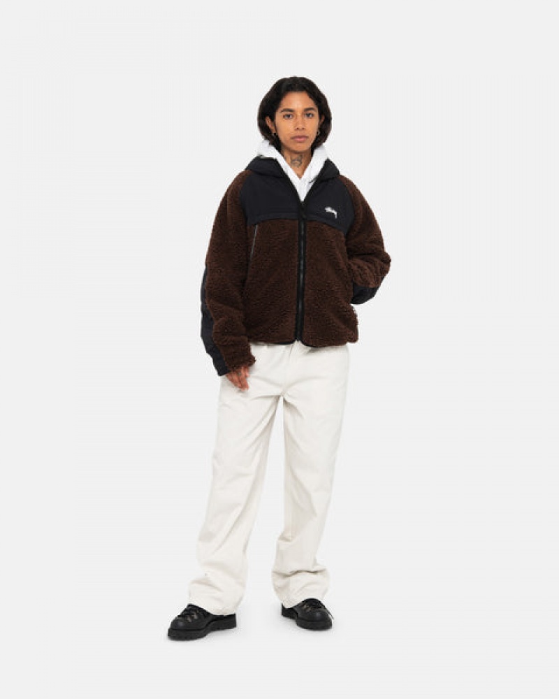 Jaquetas Stussy Sherpa Paneled Encapuzado Jacket Masculino Marrom Portugal | YAP-2863