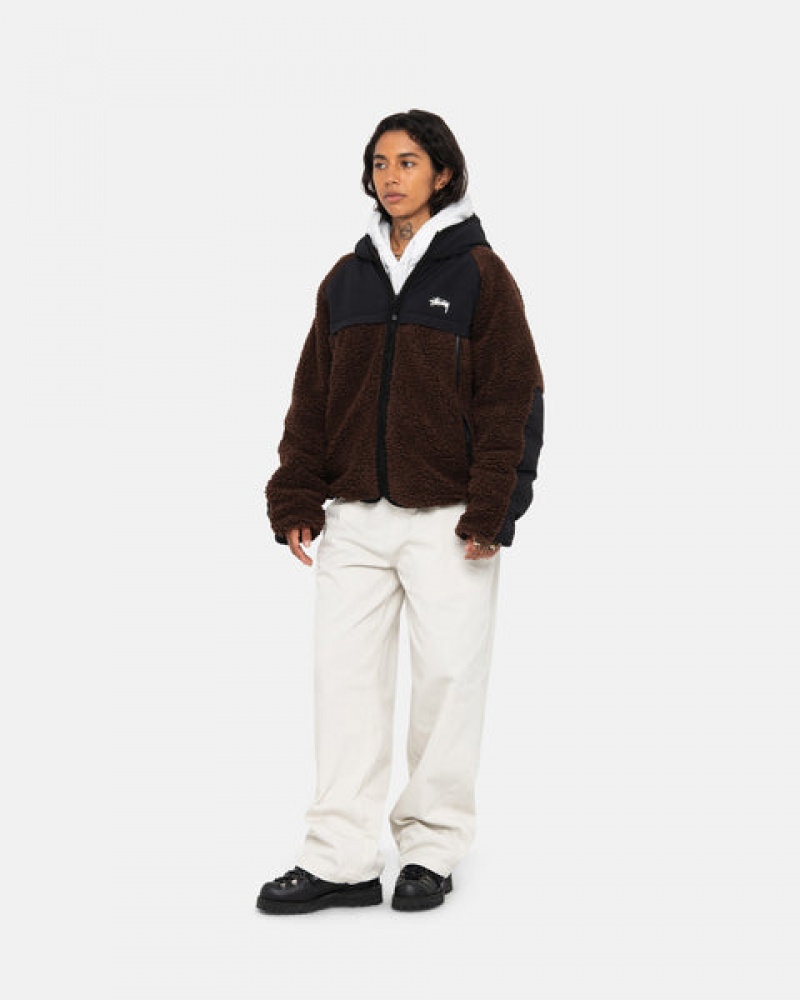 Jaquetas Stussy Sherpa Paneled Encapuzado Jacket Masculino Marrom Portugal | YAP-2863