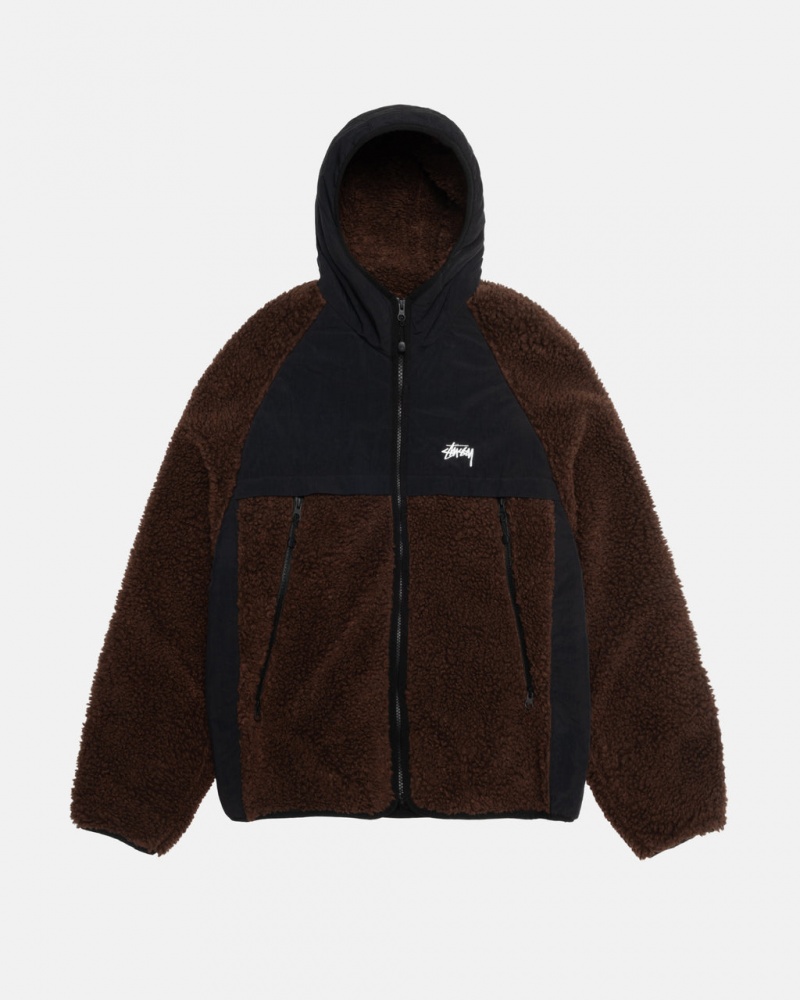 Jaquetas Stussy Sherpa Paneled Encapuzado Jacket Masculino Marrom Portugal | YAP-2863