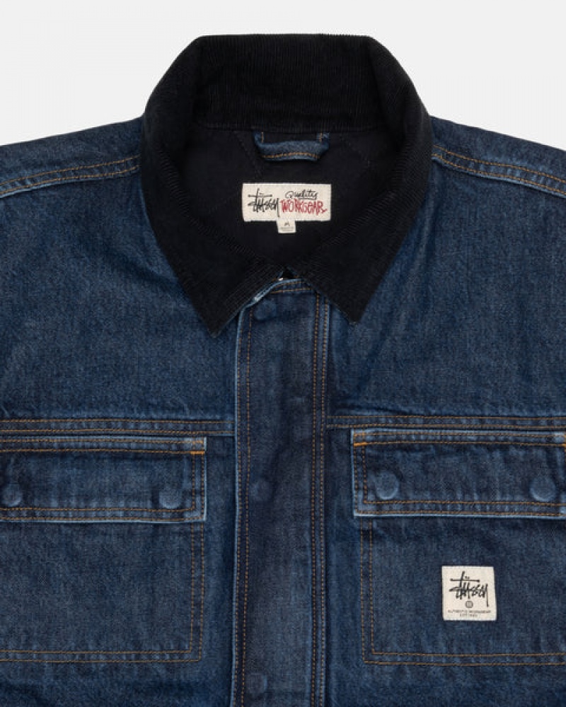 Jaquetas Stussy Shop Jacket Washed Denim Masculino Azuis Portugal | ZFS-7253