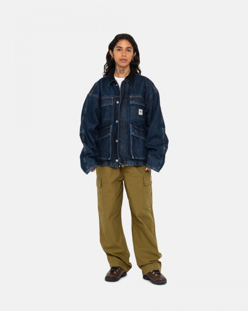 Jaquetas Stussy Shop Jacket Washed Denim Masculino Azuis Portugal | ZFS-7253