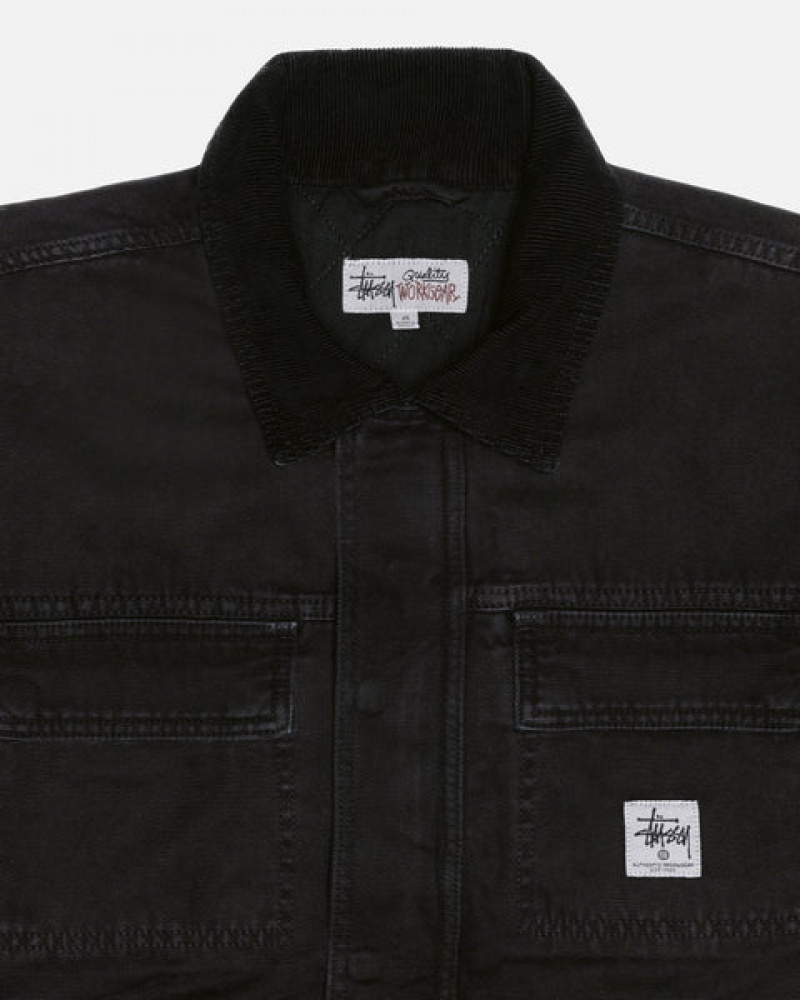 Jaquetas Stussy Shop Jacket Washed Lona Feminino Pretas Portugal | BRM-6670