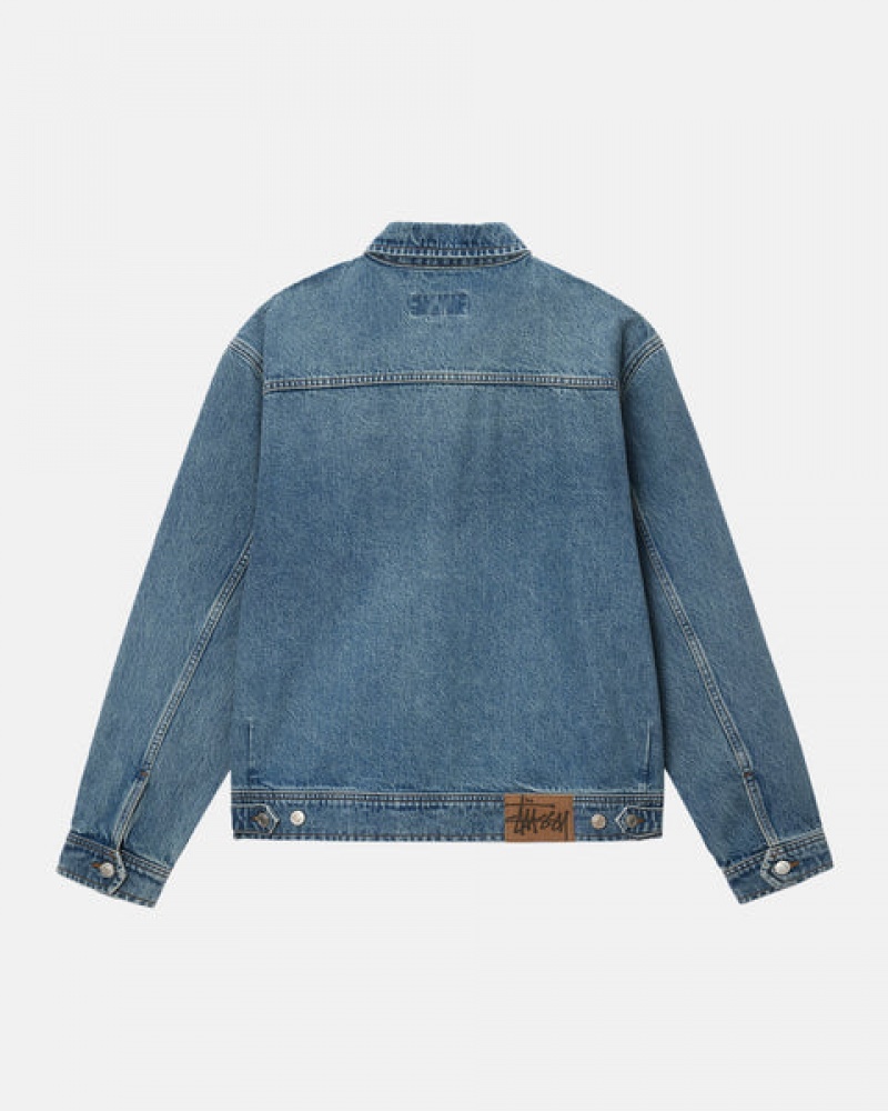 Jaquetas Stussy Zip Trabalho Jacket Denim Feminino Azuis Portugal | KYX-1093