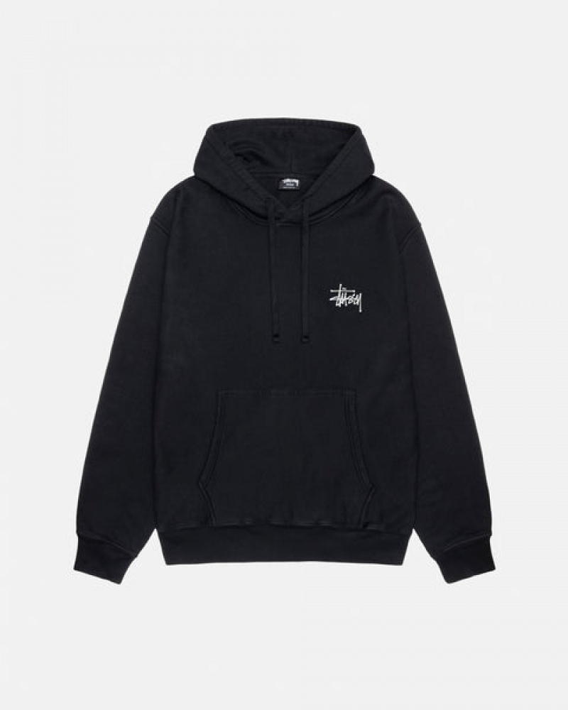 Hoodie Stussy Basic Stüssy Pigment Dyed Hoodie Masculino Pretas Portugal | EVH-7497