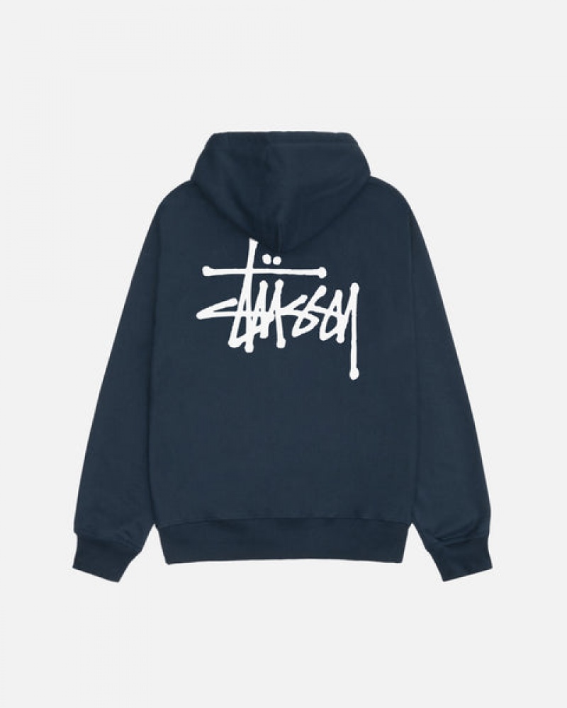 Hoodie Stussy Basic Stussy Zip Hoodie Masculino Azul Marinho Portugal | SXK-8667