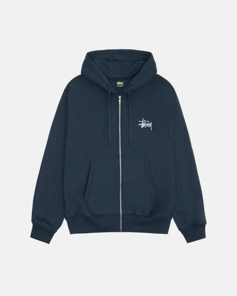 Hoodie Stussy Basic Stussy Zip Hoodie Masculino Azul Marinho Portugal | SXK-8667